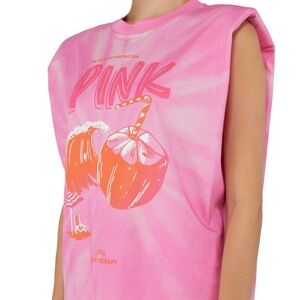 Farm Rio Women's Pink Coconut Patterned Muscle T-Shirt